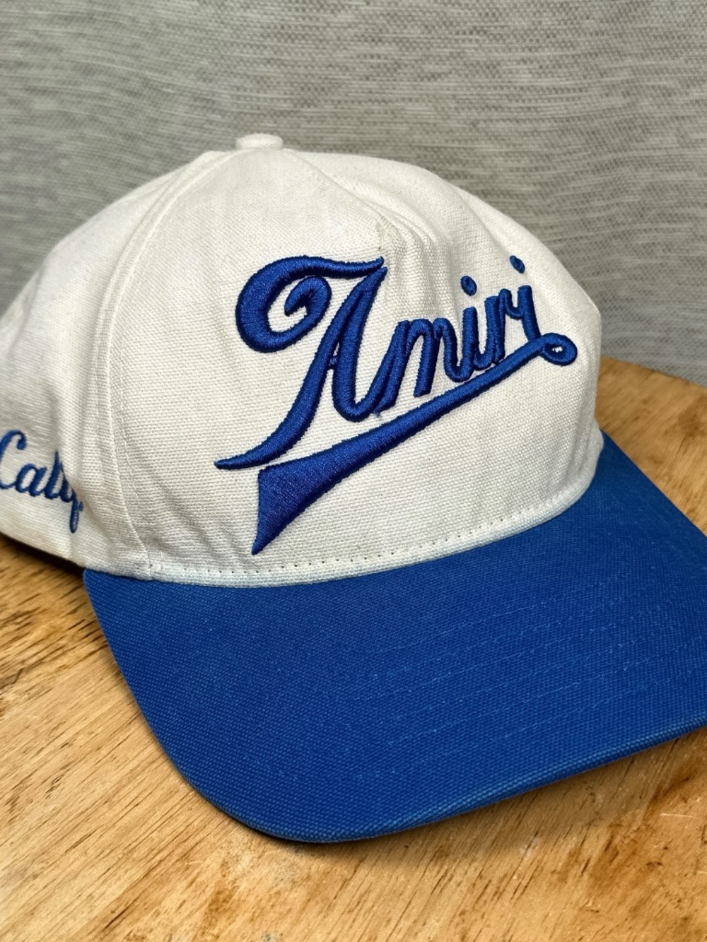 AMIRI Two Tone Cotton Embroidered Cream Blue Logo Snapback Hat